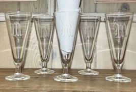 5 Clear Footed Pilsner Beer Glasses With Engraved Initial W Monogrammed Barware - £22.41 GBP