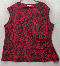 Calvin Klein Blouse Top Womens 2X Red Floral Lined Sleeveless Keyhole Ro... - $25.89