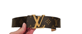 LOUIS VUITTON M9608 Monogram Brown Leather Belt w/Gold Buckle Size 85-Never Worn - £371.70 GBP