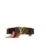 LOUIS VUITTON M9608 Monogram Brown Leather Belt w/Gold Buckle Size 85-Ne... - £365.65 GBP