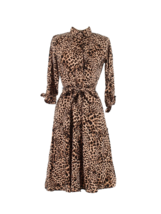 NWT Calvin Klein Animal Print Shirt Dress in Camel Leopard Crepe Belted 2 - $51.48