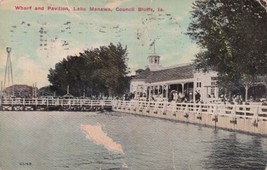 Council Bluffs Iowa IA Wharf Pavilion Lake Manawa Postcard C34 - £2.38 GBP