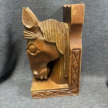 Vintage Hand Carved Wood Horse Head Bookend Desktop Home Decor Rustic - $8.91