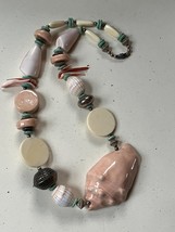 Vintage Chunky Peach Green &amp; Cream Ceramic Plastic &amp; Metal Various Shaped Beads - £11.90 GBP