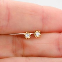 Delicate Simulated Diamond Mini Star Stud Earrings 14K Yellow Gold Plated Silver - £22.00 GBP
