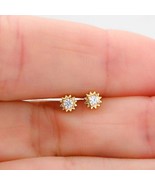 Delicate Simulated Diamond Mini Star Stud Earrings 14K Yellow Gold Plate... - £22.05 GBP