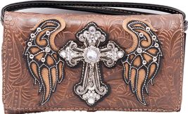 HW Collection Rhinestone Cross Angelic Wings Women Crossbody Wristlet Wallet (Br - £18.91 GBP