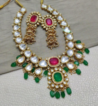 Gold Plated Indian Bollywood Bridal Fashion Jewelry Kundan Enamel Neckla... - $202.44