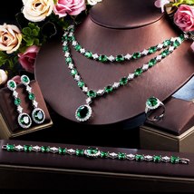 4pcs Elegant Bridal Necklace Set for Women Green Cubic Zirconia Wedding Dubai Sa - $72.70