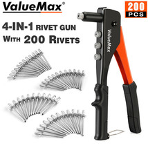 ValueMax 4-in-1 Hand Riveter/Rivet Gun Pop Rivet Tool Kit 200 Rivets 4 N... - £34.35 GBP