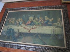 Antique Hand Colored Lithograph The Last Supper Framed - £97.51 GBP