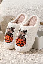 White Halloween Dog Pumpkin Pattern Fuzzy Slippers - $172.84 MXN