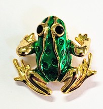 Vintage Enamel Frog Brooch Pin Goldtone - £7.83 GBP