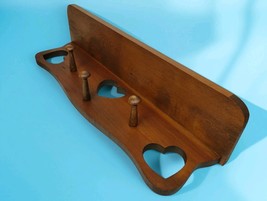 Handmade Solid Wood Heart Wall Mount Ledge Shelf 3 Peg 23&quot; 90s Cottageco... - $98.96