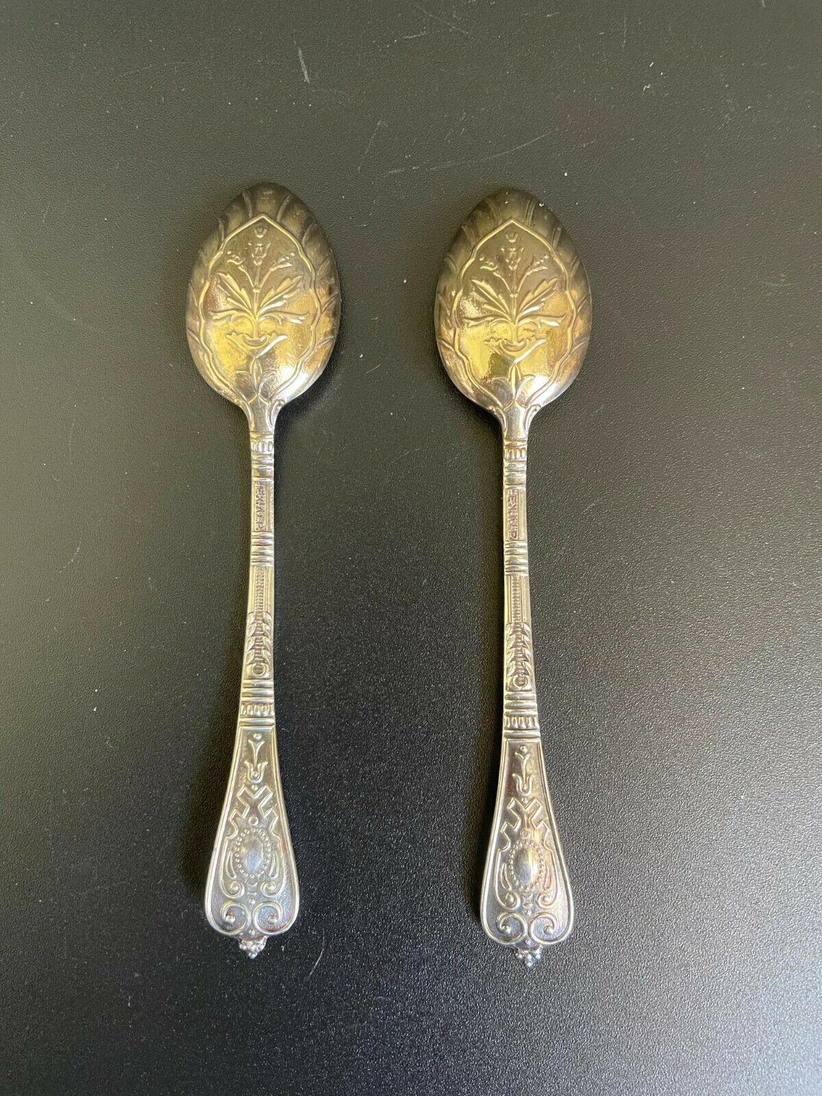 Primary image for Vintage Set of 2 Swedish Ornate Silverplate Demitasse Spoons w/ Gold Wash Bowl