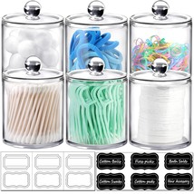 6 Pack Of 12 Oz. Qtip Dispenser Apothecary Jars Bathroom With Labels - H... - £14.89 GBP