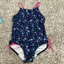 Speedo Girls Size Medium One Piece Swimsuit Neon Stars Print Tie Side - £9.87 GBP