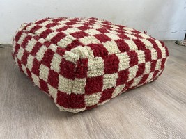 Red Checker Pouffe Cover high quality 100% handmade nad  natural wool we... - $80.00