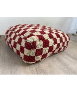 Red Checker Pouffe Cover high quality 100% handmade nad  natural wool we... - $80.00