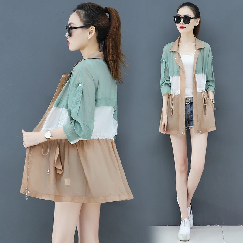  Summer Thin Loose Trench Coat Women Long Stitching Female UV  Protection Hooded - £138.69 GBP