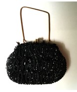 Vtg 60s Black HandBag Beaded Evening Purse Made Hong Kong Beaded Gold To... - $34.57 CAD