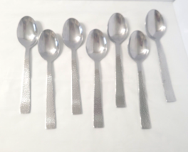 Set of 7 Godinger CASTELLO Oval Place Soup Spoons Hammered Stainless Flatware - £34.83 GBP