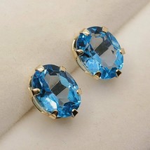 14K Yellow Gold Plated 2.80Ct Oval Simulated Topaz Stud Gift Earrings Women&#39;s - £96.45 GBP