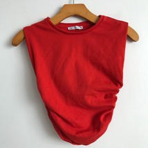 Zara T-Shirt M Red Side Rouched Cropped Sleeveless Crew Neck Pullover Casual Top - £12.34 GBP