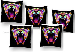 Clovleaf Tiger Multicolor Throw Pillow Cushion Cover Pillow Case 17 x 17&quot; Pack 5 - £20.56 GBP