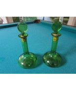 MIDCENTURY JAPAN  GREEN GLASS CRUETS WITH STOPPERS RARE[93b] - £29.80 GBP