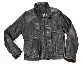 Vtg Distressed Black Leather Aviator Bomber Jacket Large Modit Linea Ita... - £59.84 GBP