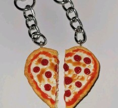 BFF Heart Pizza Keychain Set Fob Accessory Fast Food Pepperoni Pizza - $9.00