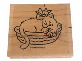 Stampin Up Stamp Sleeping Cat in Basket with Bow Pet Animal Kitten Card Making - £3.98 GBP