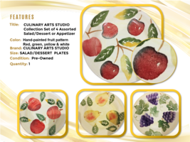 Culinary Arts Studio Set of 4 Salad Plates Hand Painted Collection Oven - £47.32 GBP