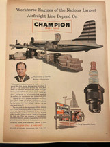 1952 Champion Spark Plugs Toledo Slick Airways Burbank Vintage Magazine ... - $14.84