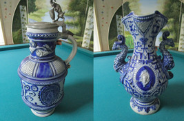 German Westerwald Salt Glazed Stoneware Vase Griffon Stein Ram Handle Pick 1 - £159.29 GBP