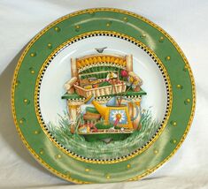 Garden Vignette Sakura Salad Plate Multi Motif Gardening Scenes Bench - $19.79