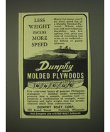 1952 Dunphy Molded Plywood boats Ad - Less weight means more speed - £14.54 GBP