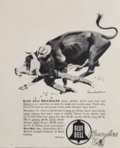 1953 Print Ad Blue Bell Wranglers Western Cut Jeans,Jackets Rodeo Cowboy &amp; Bull - £11.68 GBP