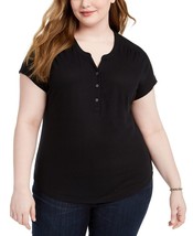 MSRP $45 Style &amp; Co Womens Plus Size Split Neck T-Shirt Black Size 3X - $14.25