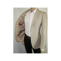 Men Sport Coat by Berlusconi Turkey Soft European Plaid #AT77 04 Tan Brown Linen image 5