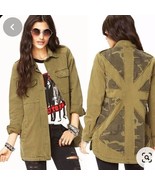 Forever 21 Camo Union Jack MIlitary Jacket M Army Green Patchwork utiliy... - £9.44 GBP