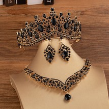 KMVEXO Fashion Black Color Crystal Bridal Jewelry Sets Tiaras Crown Earr... - $43.62