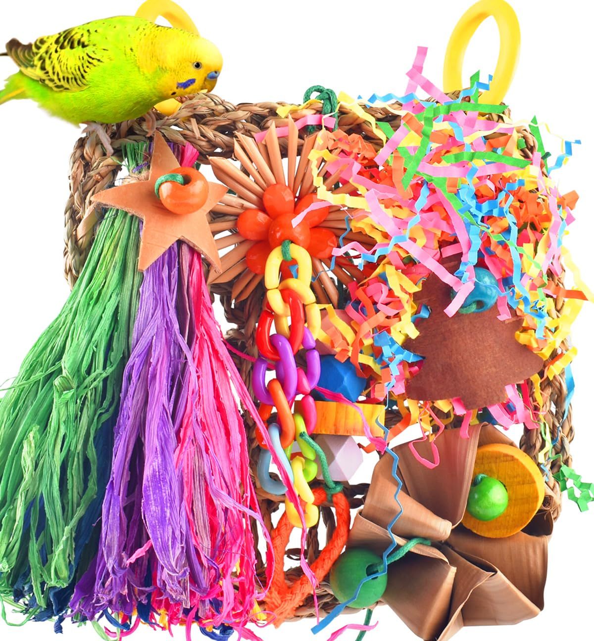 KATUMO Conure Toys, Bird Grass Mat Parakeet Shredder Hanging Toys Cockatiel For
