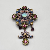 Joan Rivers Kaleidoscope of Color Brooch Faux Opal &amp; Crystal Floral Copper Pin - £37.83 GBP