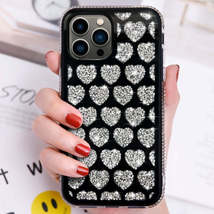 For iPhone 15 Pro Love Hearts Diamond Mirror TPU Phone Case(Black) - £4.73 GBP