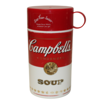 Campbell's Soup Thermos Mug Cup Soup-Can-Tainer Red White Plastic 11.5 Ounce - $13.85