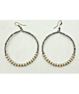 Beaded Hoop Earrings in Brown &amp; Off-White 2&quot; Diameter - €12,65 EUR