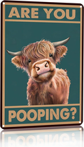 Vintage Highland Cow Are You Pooping Funny Tin Sign for Bathroom Toilet Wall Dec - £16.95 GBP