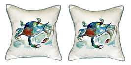 Pair of Betsy Drake Betsy’s Crab Small Outdoor Indoor Pillows 12 Inch X 12 Inch - £55.37 GBP